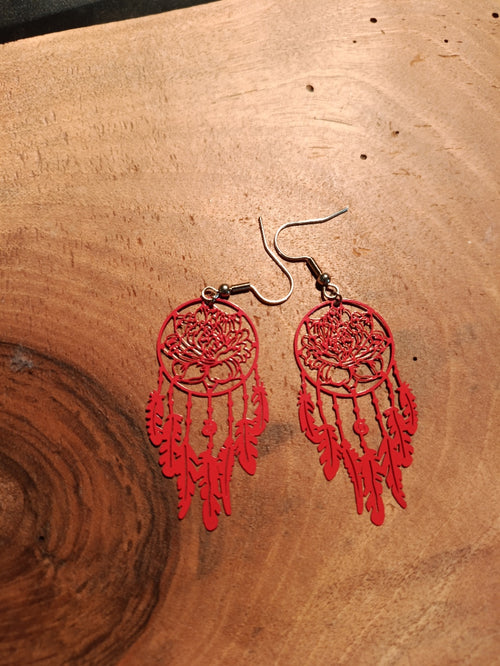 Boucles d'oreilles attrape-rêves lotus - coloris rouge