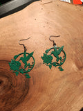 Boucles d'oreilles rondes colibri et fleurs - coloris vert émeraude