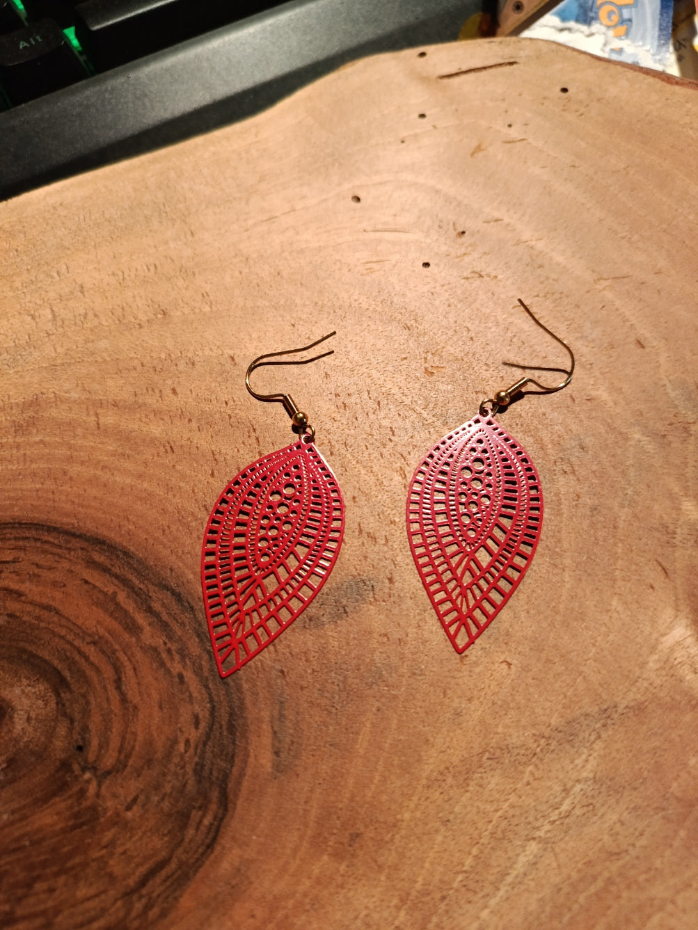 Boucles d'oreilles feuille filigranée vert turquoise