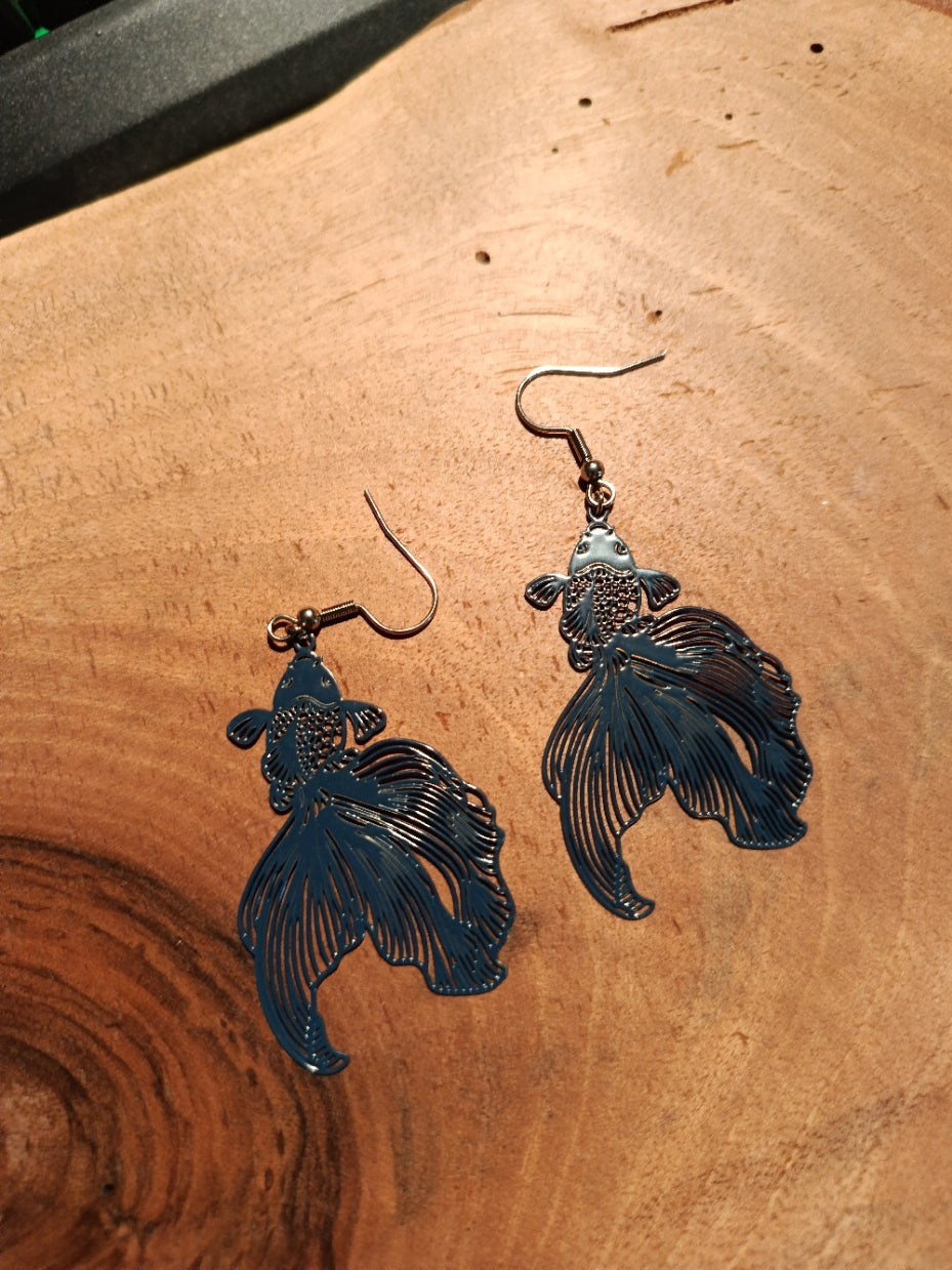 Boucles d'oreilles poisson Betta bronze doré