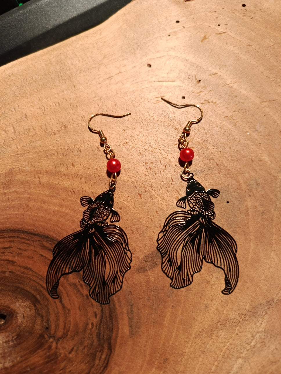 Boucles d'oreilles poisson Betta argent avec perle rose